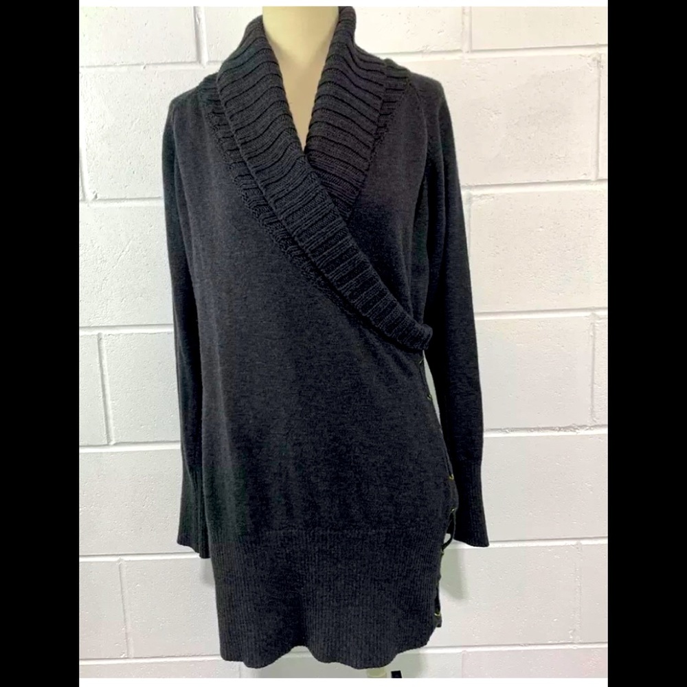 Cache sweater Tunic size L Wrap Lace Up Side Acrylic Nylon Wool